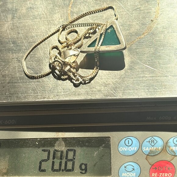 VTG Sterling Silver 925 Green Onyx Triangle Pendant Necklace Size 30" Length - Picture 14 of 14
